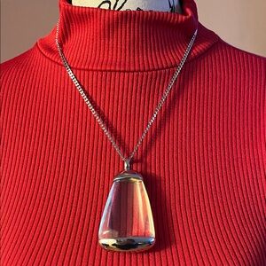 Lucite Pendant trimmed in Silver tone Base and Top with Chain